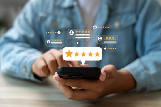 Customer giving five stars and feedback review for quality.