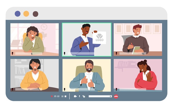 Virtual meeting illustration with team members showing how to manage a remote sales team online.