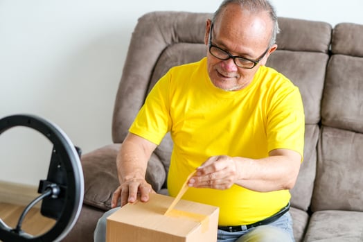 Unboxing video streamed via live social media to showcase products and share authentic customer reactions.