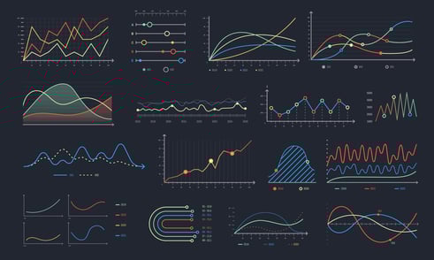 Infographic of colorful line graphs showing data visualization techniques for how to create unique content.