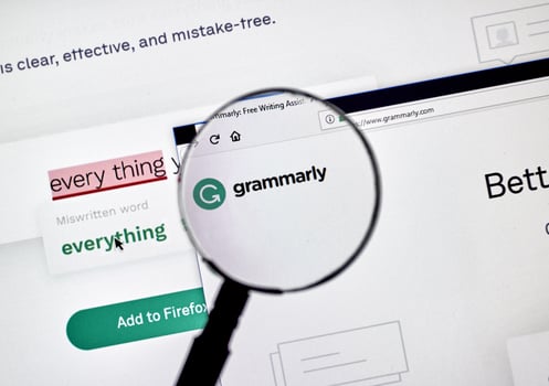Grammarly interface showing grammar correction as a tool that supports how to create unique content.