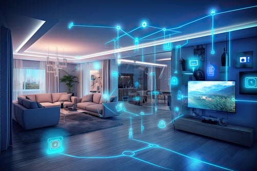 Connected smart home using IoT for real-time control, illustrating Web 4.0 in the evolution of the web.
