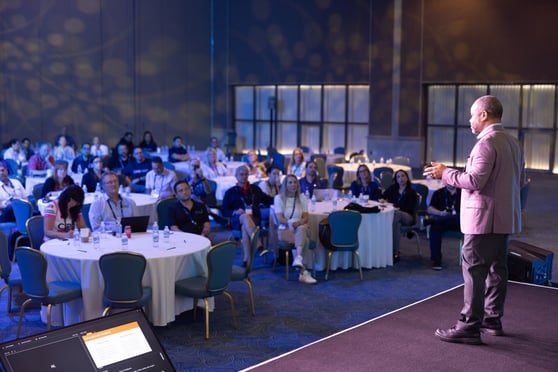 Dale Bertrand from the stage.