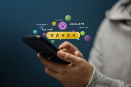 Digital word of mouth marketing through online reviews, ratings, and feedback on mobile devices.