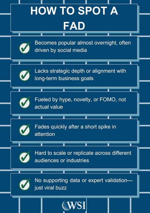 Graphic on how to spot a fad for marketers.