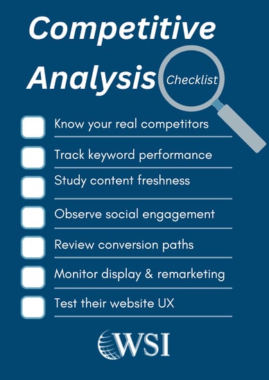 Competitive analysis checklist showing why competition is good and how businesses can evaluate their digital performance.