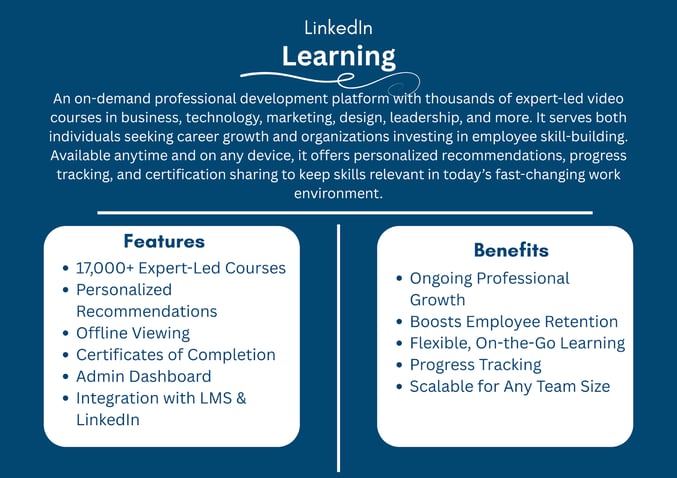 LinkedIn account types description of LinkedIn Learning features and benefits for skills development.