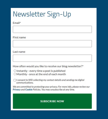 Email newsletter sign-up form used in conversion rate optimization to increase engagement.