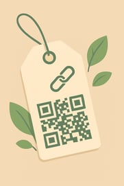 QR code on product tag with leaves, symbolizing sustainability proof tech in ecommerce trends.