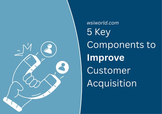 Illustration of a magnet attracting customers with the title 5 Key Components to improve customer acquisition.