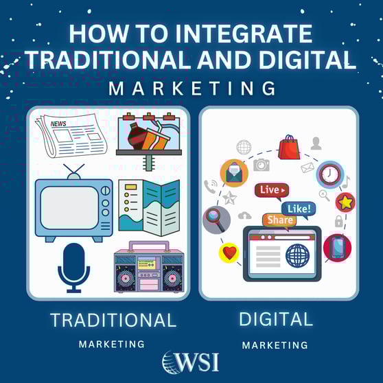 Visual comparison of traditional and digital channels showing how to integrate traditional and digital marketing.