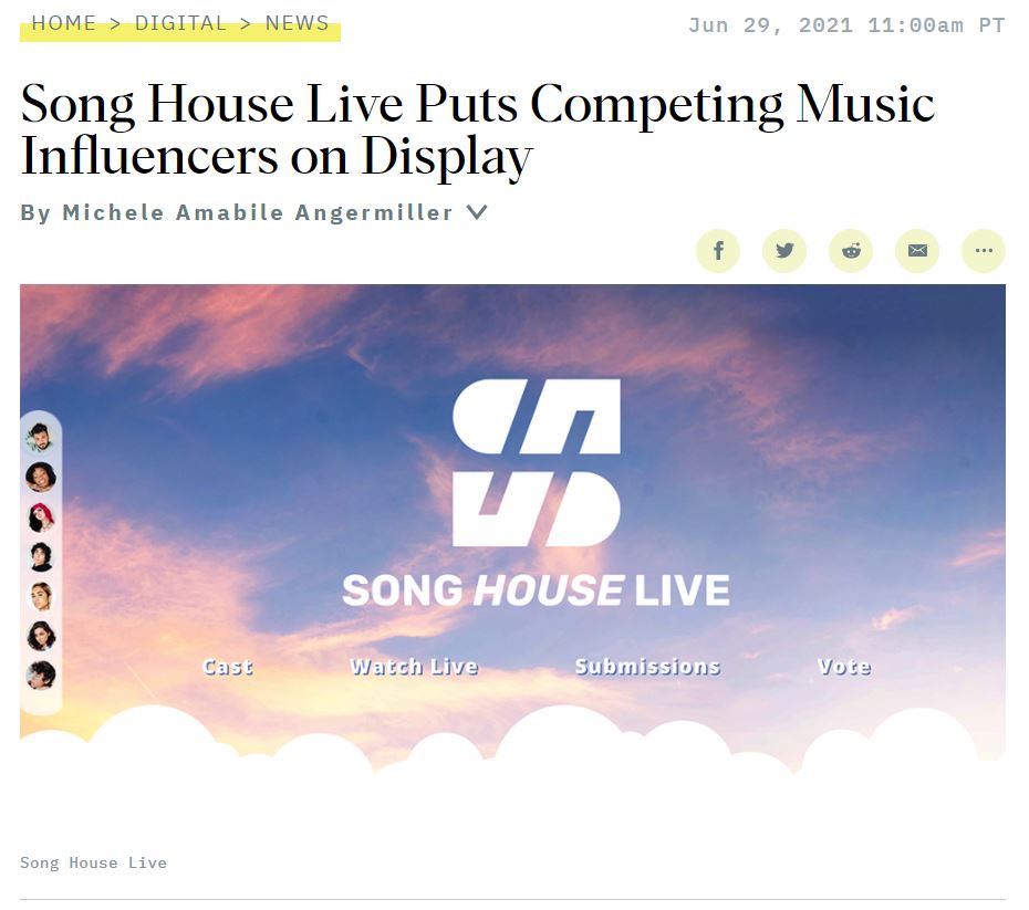 Screenshot of Variety's article about Song House Live